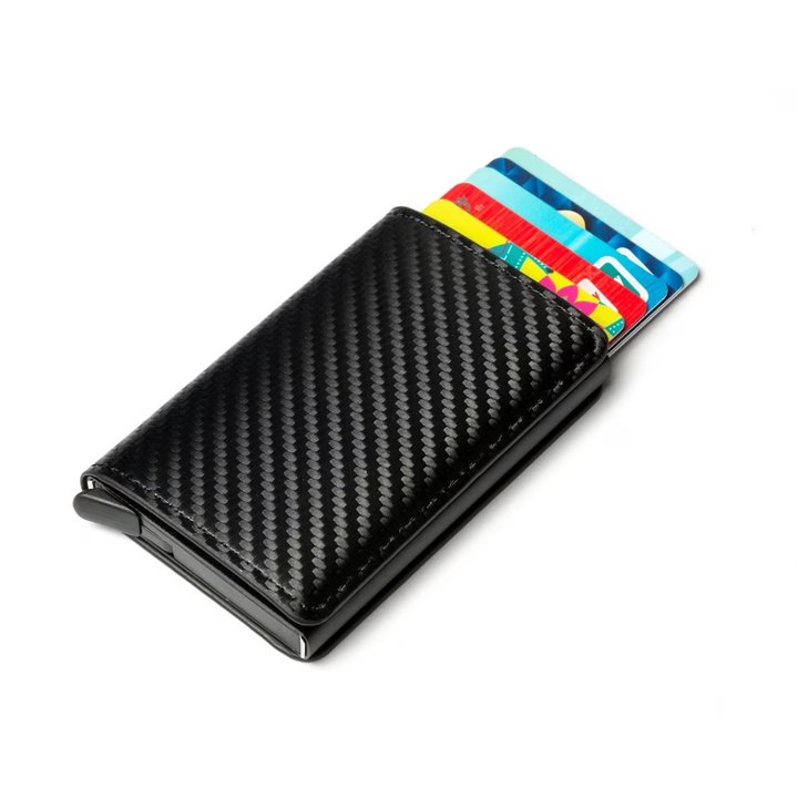 Gift for him: slim aluminum RFID blocking wallet & money clip card holder.