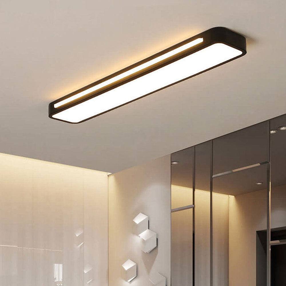 "Sleek minimalist linear LED ceiling light with iron and acrylic design, perfect for modern homes, available in three sizes."