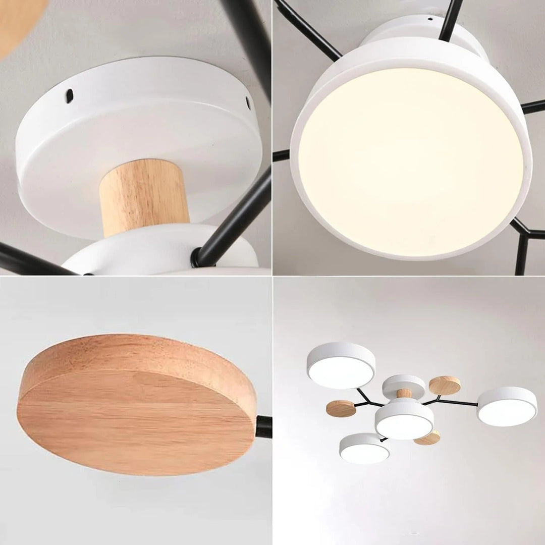 "Sleek modern halo LED semi-flush ceiling light, iron and acrylic build, perfect for contemporary living rooms or bedrooms."