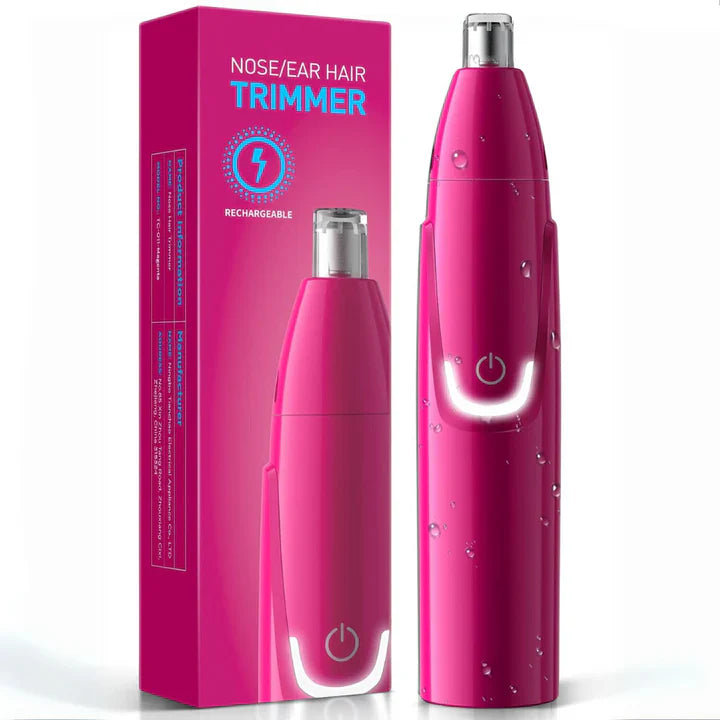 "Sleek rechargeable nose & ear trimmer for men, ergonomic design, powerful motor, dual-edge, cordless, travel-ready."