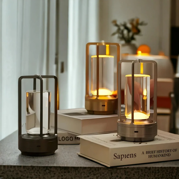 Black NordicaGlow wireless LED table lamp, portable with a minimalist Scandinavian design for ambient lighting.