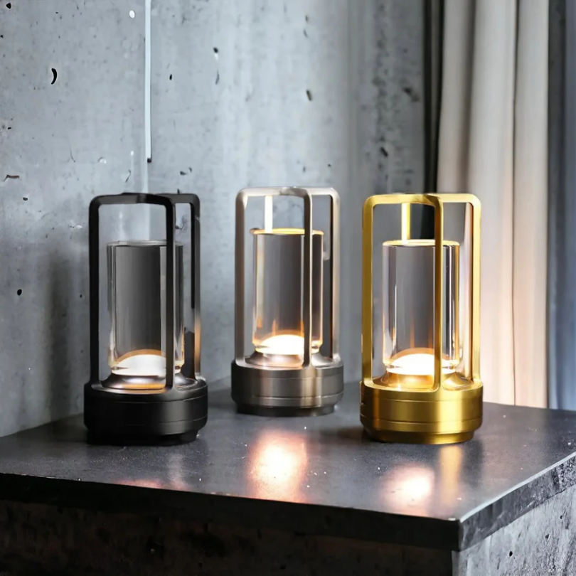 Elegant gold wireless LED table lamp, dimmable and ideal for adding modern Scandinavian style to any room.