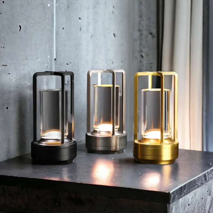 Elegant gold wireless LED table lamp, dimmable and ideal for adding modern Scandinavian style to any room.
