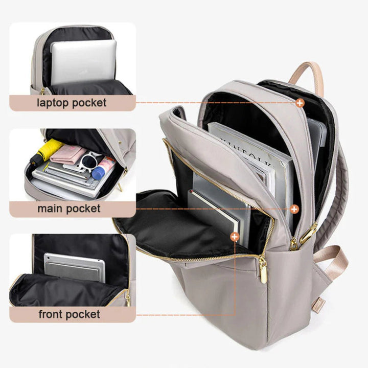 Front view of the sleek black waterproof laptop backpack, ideal for work and daily use.
