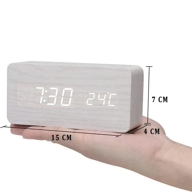Smart LED alarm clock with voice control, showcasing a sleek modern design for modern decor.