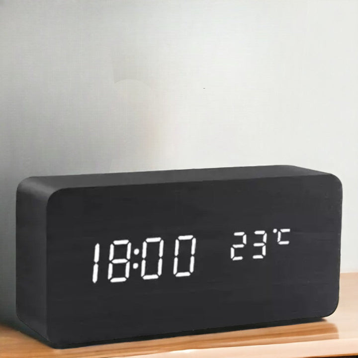 Voice-controlled smart digital LED clock, an ideal modern home accessory or office gadget.