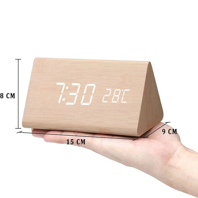 Elegant modern LED alarm clock with voice control, a stylish and smart addition to any room.