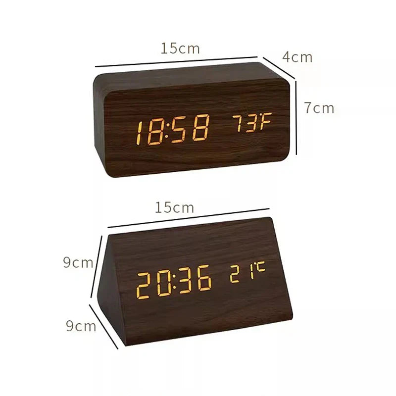 Bright LED display smart alarm clock with voice control, perfect for a modern bedroom setting.