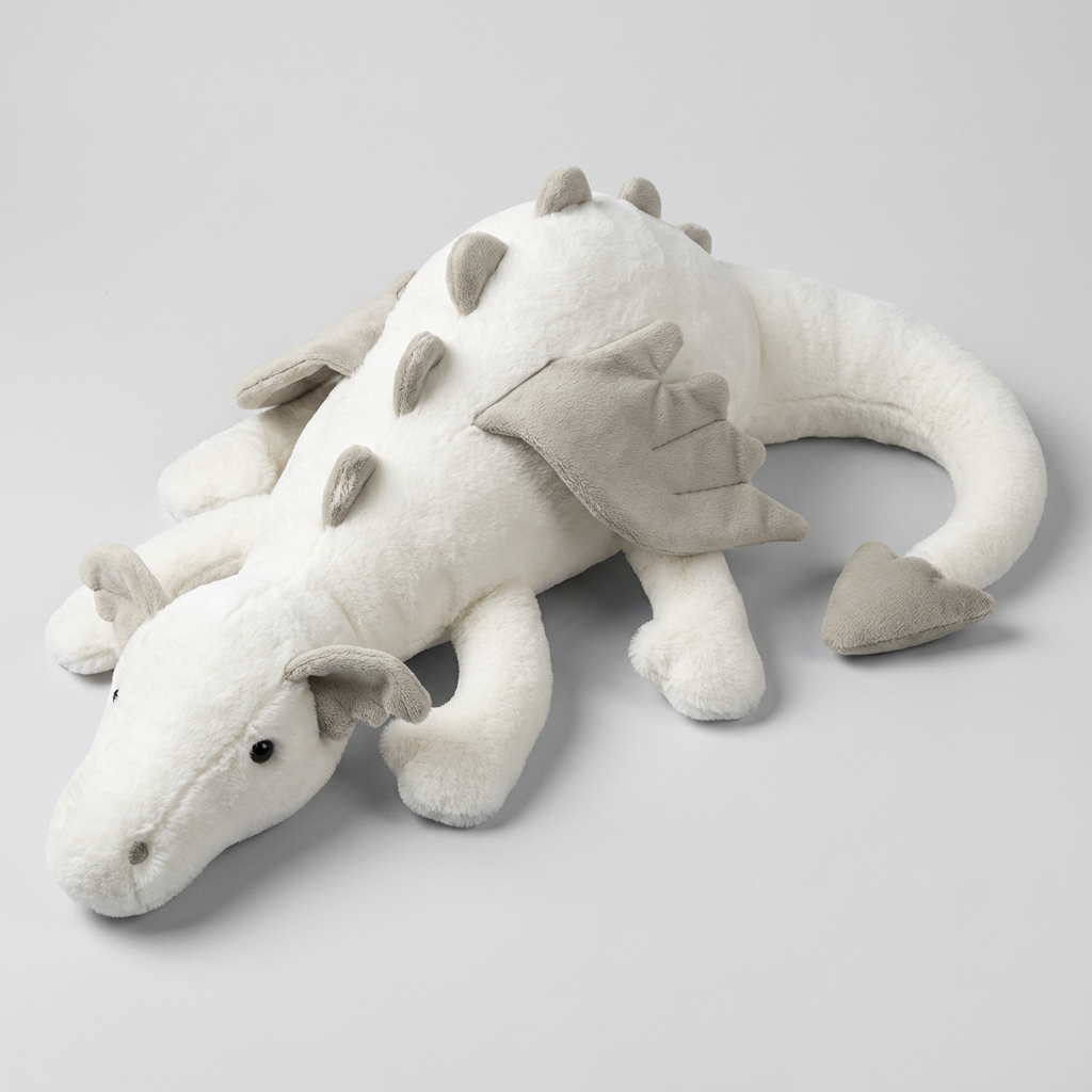 Adorable dragon plushie, a soft and cuddly stuffed animal for kids, perfect as a fantasy toy or room decor gift.