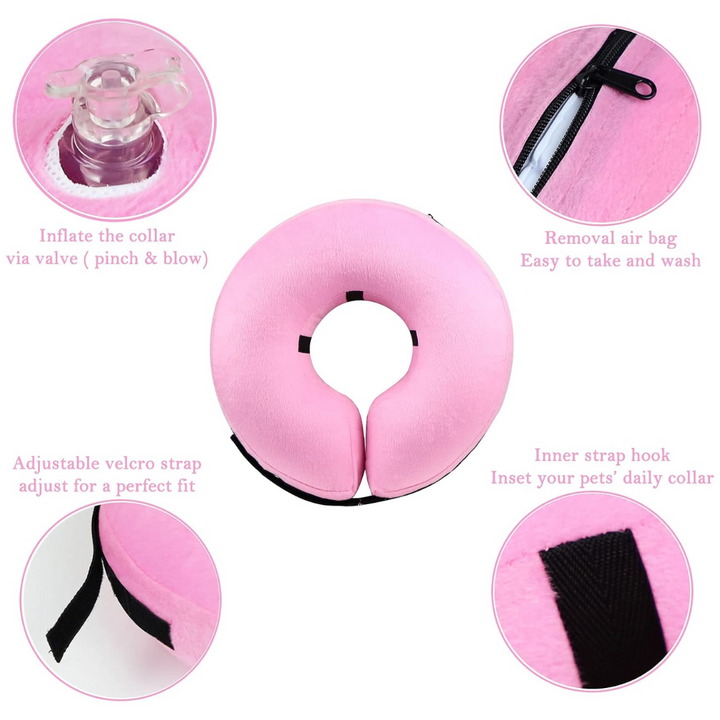 Comfortable e-collar: Inflatable dog recovery collar for post-surgery wound protection and pet comfort.
