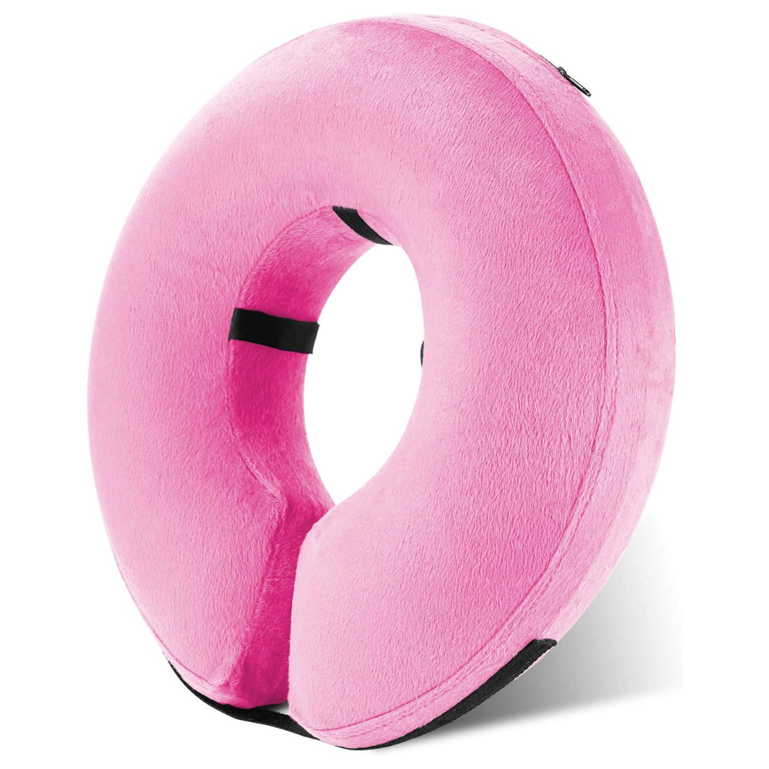 Inflatable protective collar for dog recovery, soft e-collar alternative for pet comfort post-surgery.