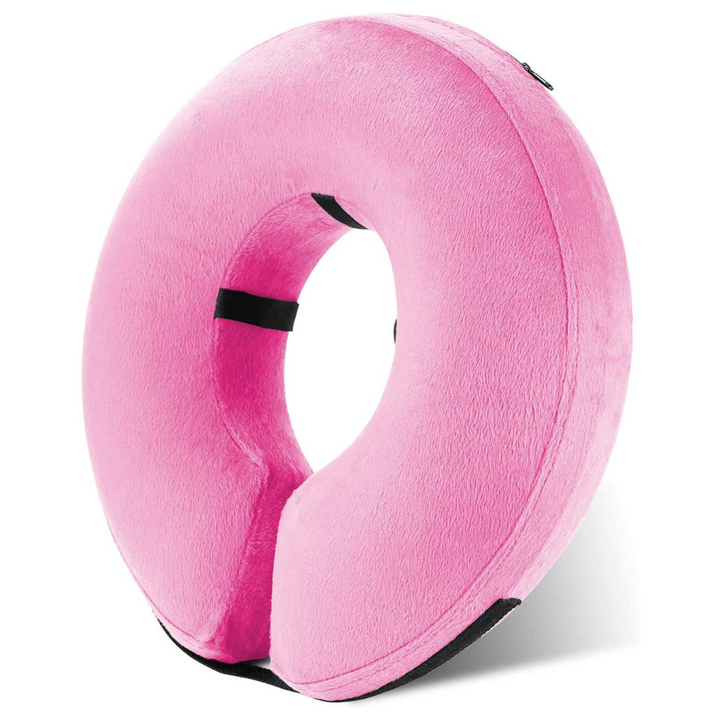 Inflatable protective collar for dog recovery, soft e-collar alternative for pet comfort post-surgery.