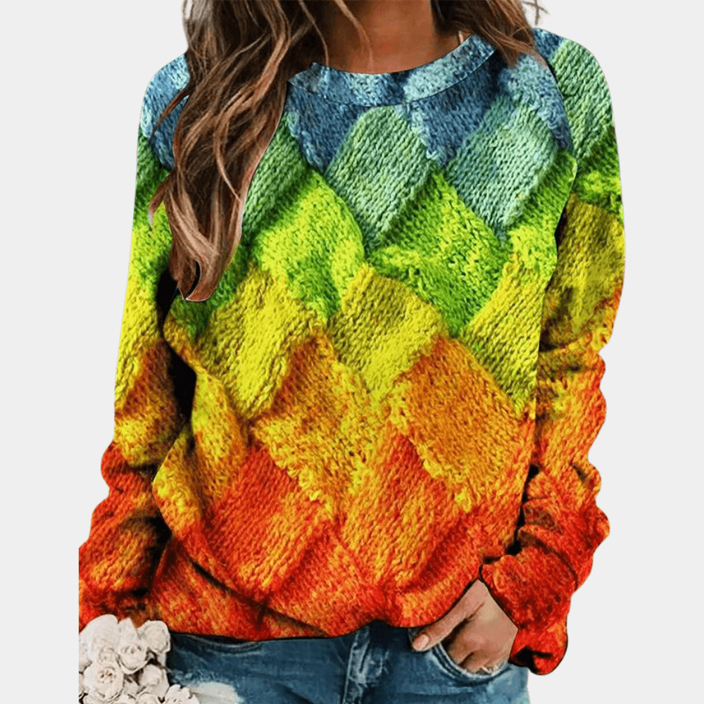 Eco-friendly women's soft knit sweater. Casual, comfortable long-sleeve top for warmth & sustainable fashion.