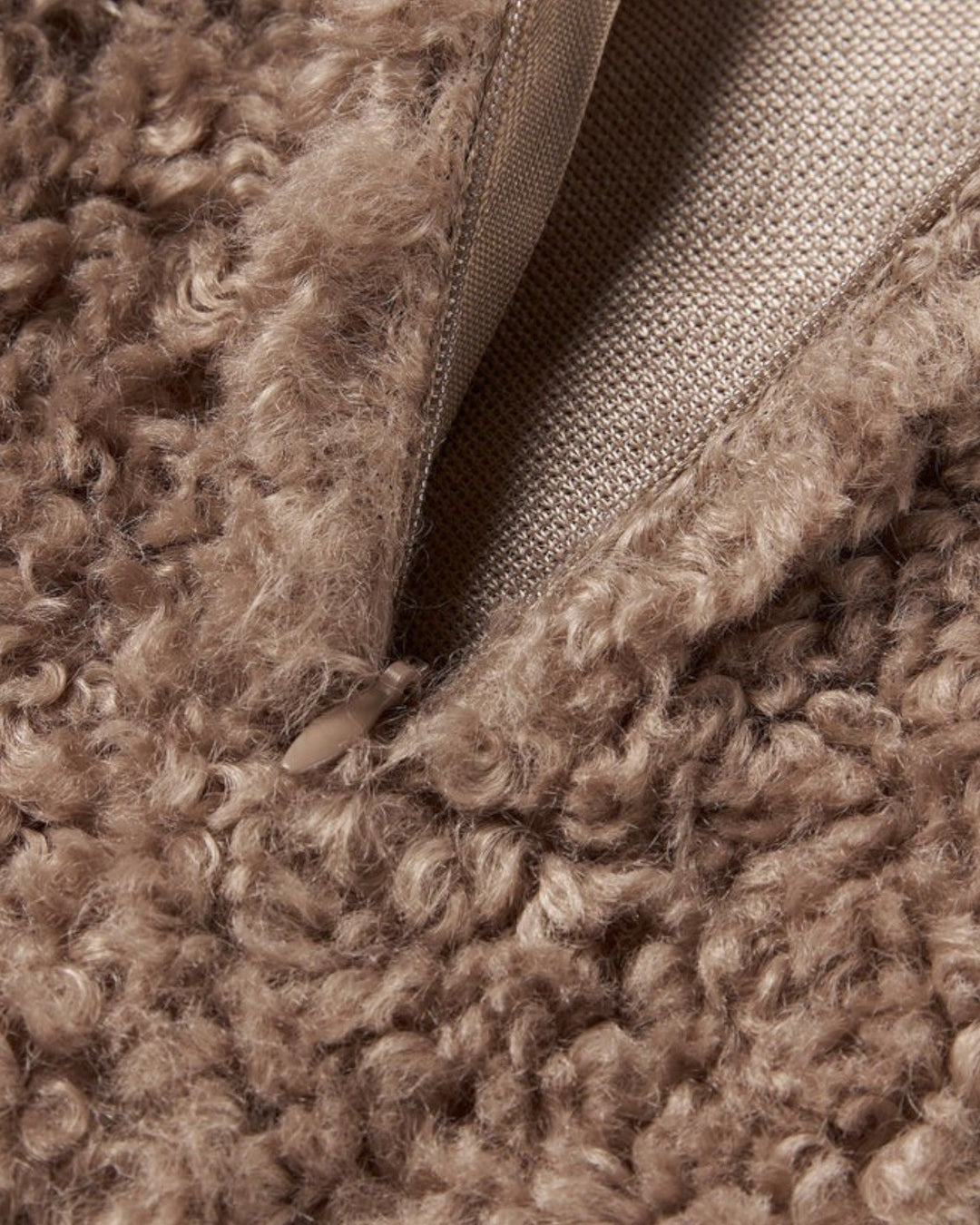 Warm plush teddy cushion cover, soft & fuzzy texture, perfect decorative accent for living spaces.