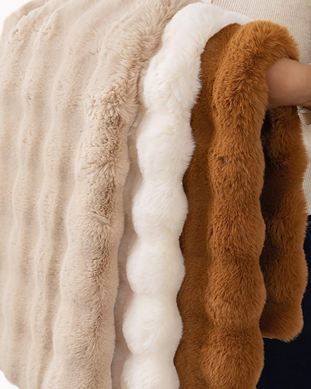 Eco-friendly white plaid fleece blanket, offering soft, cozy warmth. A sustainable choice for your home throw.