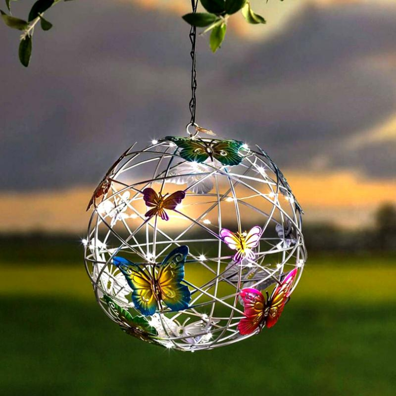 SolarGlow LED butterfly garden light for patio decor. Eco-friendly outdoor waterproof solar lantern.
