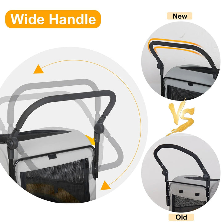 Spacious collapsible 4-wheeler dog stroller for large breeds, featuring breathable mesh and durable all-terrain wheels.