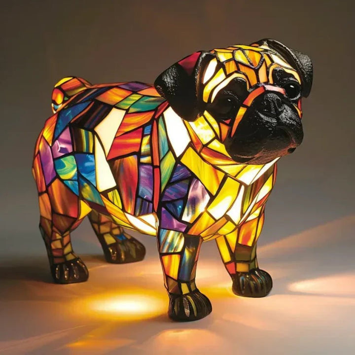 Charming stained glass dog table lamp, mosaic animal light. Adds unique home decor and warmth to any space.