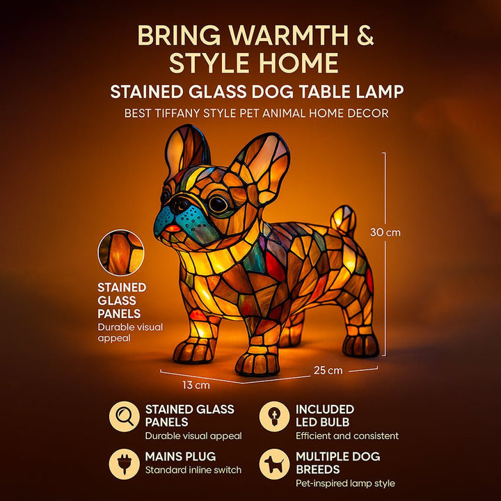 Unique dog lover gift: Stained glass dog table lamp, a beautiful mosaic animal light for charming home decor.