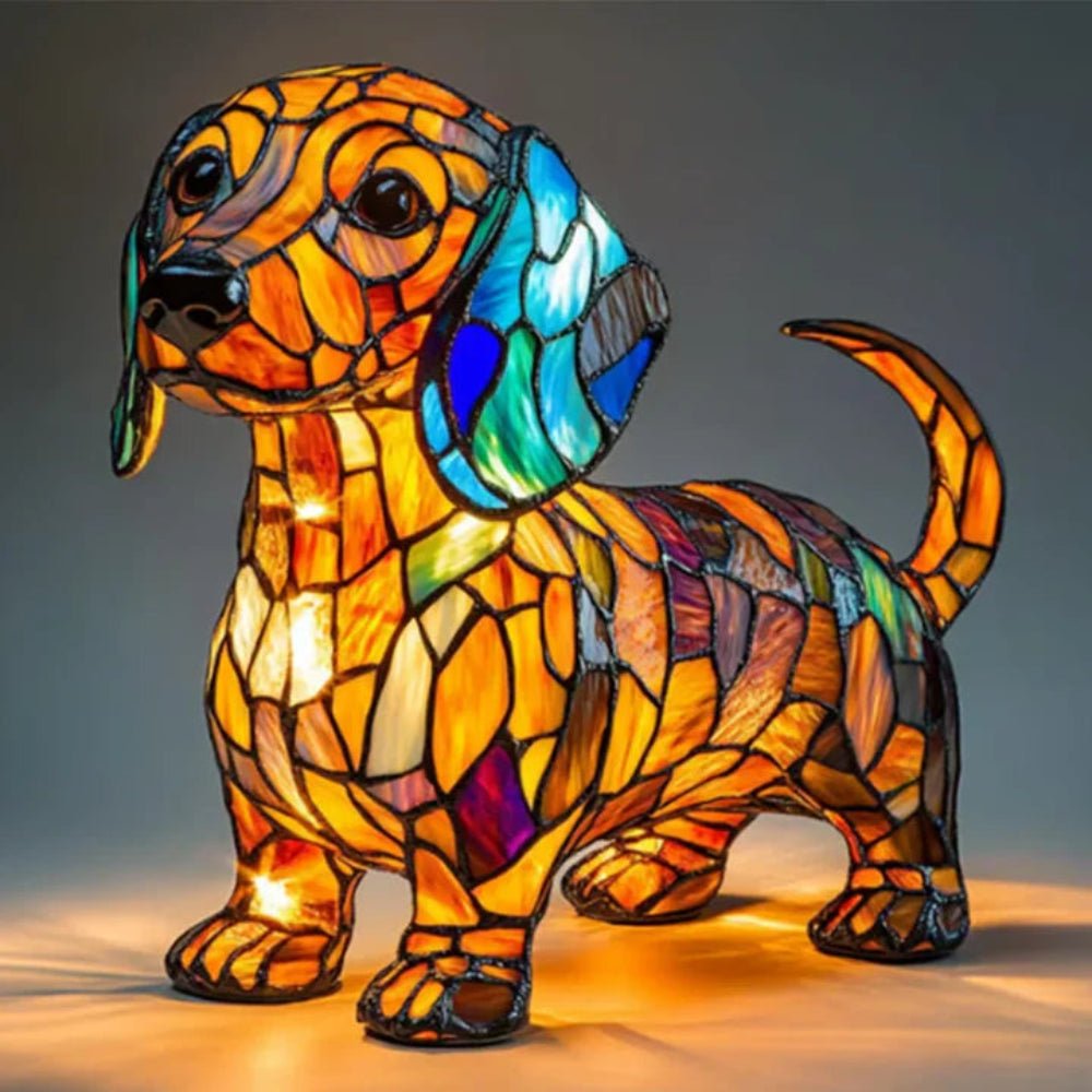 Decorative animal light: Stained glass mosaic dog table lamp, a charming accent for pet-themed home decor.