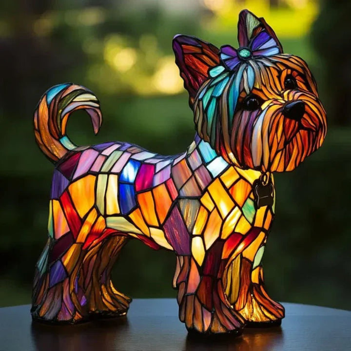 Stained glass accent lamp: Mosaic dog table lamp, a decorative animal light for unique home ambiance & style.