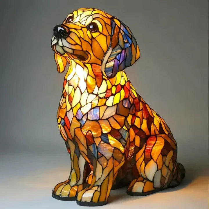 Artistic dog table lamp: Hand-cut stained glass mosaic design, a distinctive animal light for dog owners' homes.