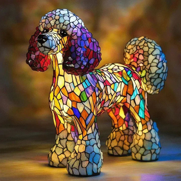 Pet decor table lamp: Stained glass dog design, a lovely mosaic animal light; perfect unique dog lover gift.