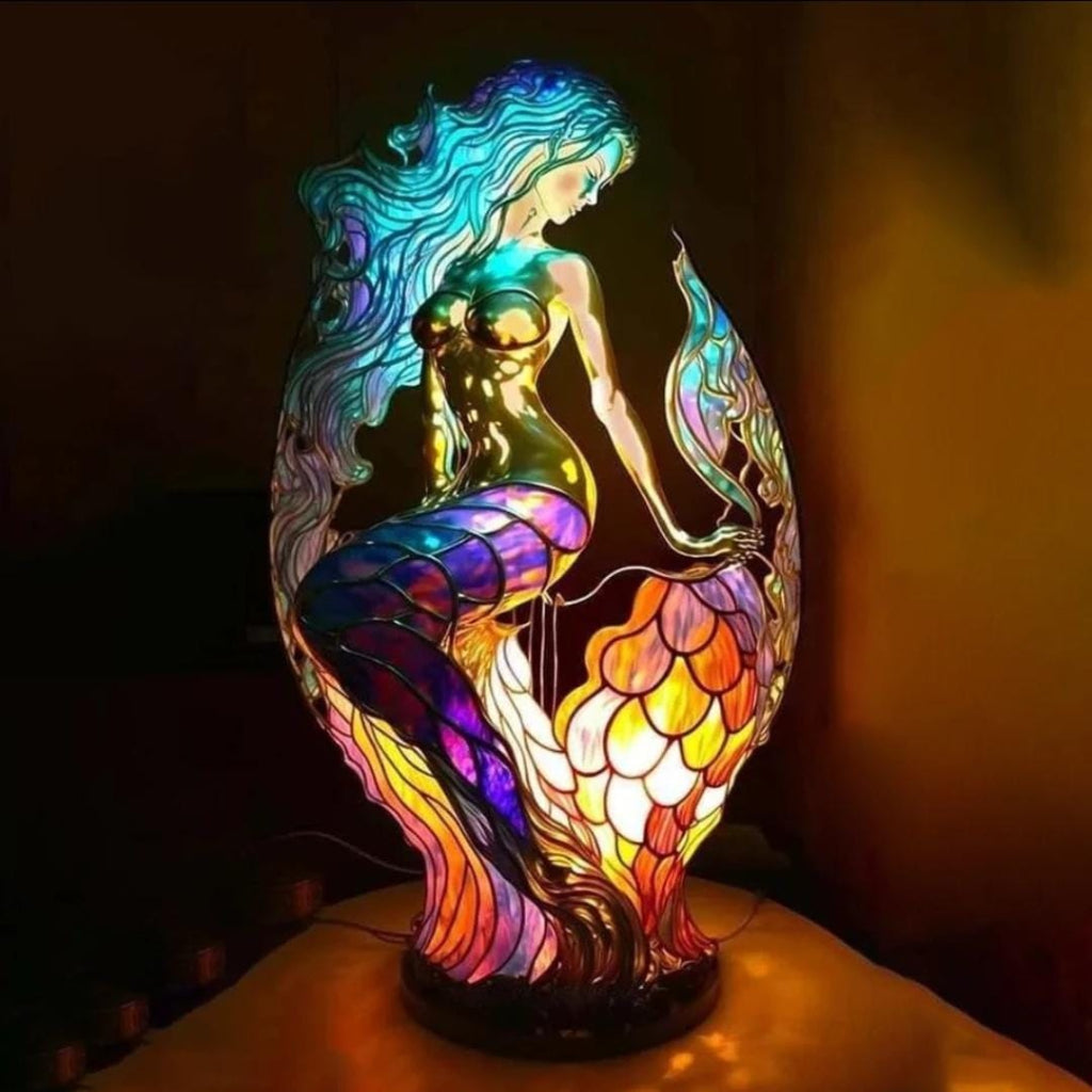 Decorative resin animal table lamp with stained glass effect, a charming and unique accent light.