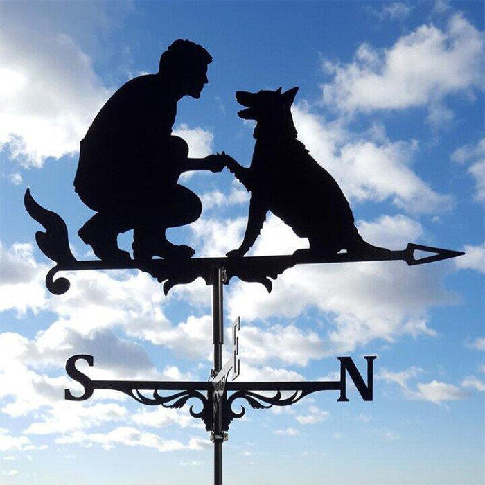 Stylish stainless steel weather vane, an elegant wind direction indicator & garden decor piece for outdoors.