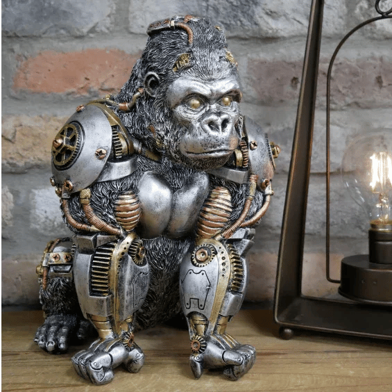 Industrial Steampunk Wolf Animal Sculpture, Unique Art Figurine for Home & Office Decor
