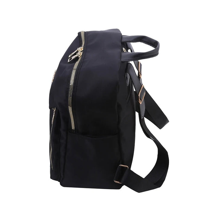 Elegant women's black PU leather travel backpack, combining sophistication with everyday practicality.