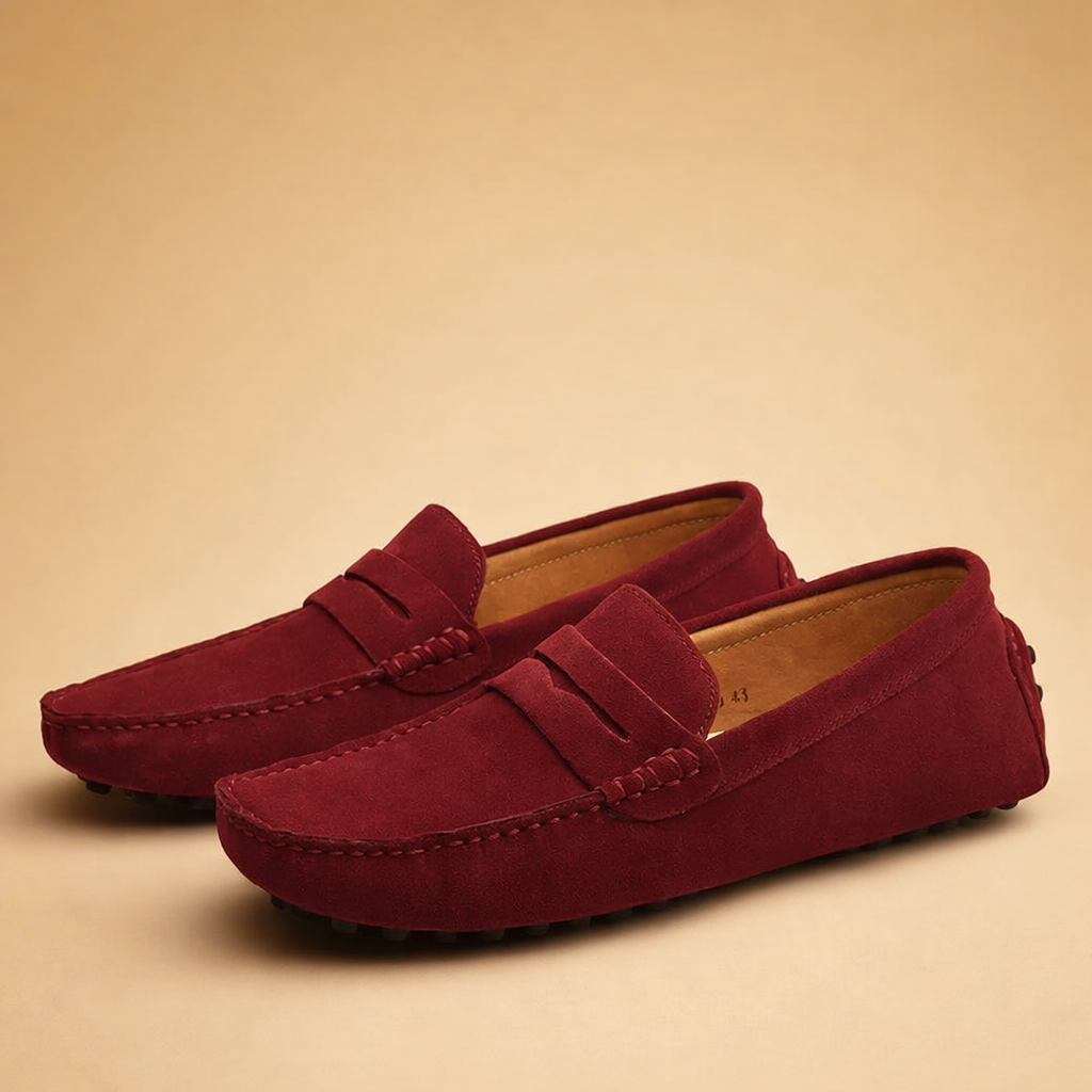 Sophisticated men's slip-on loafers, combining Italian elegance with practical comfort for travel.