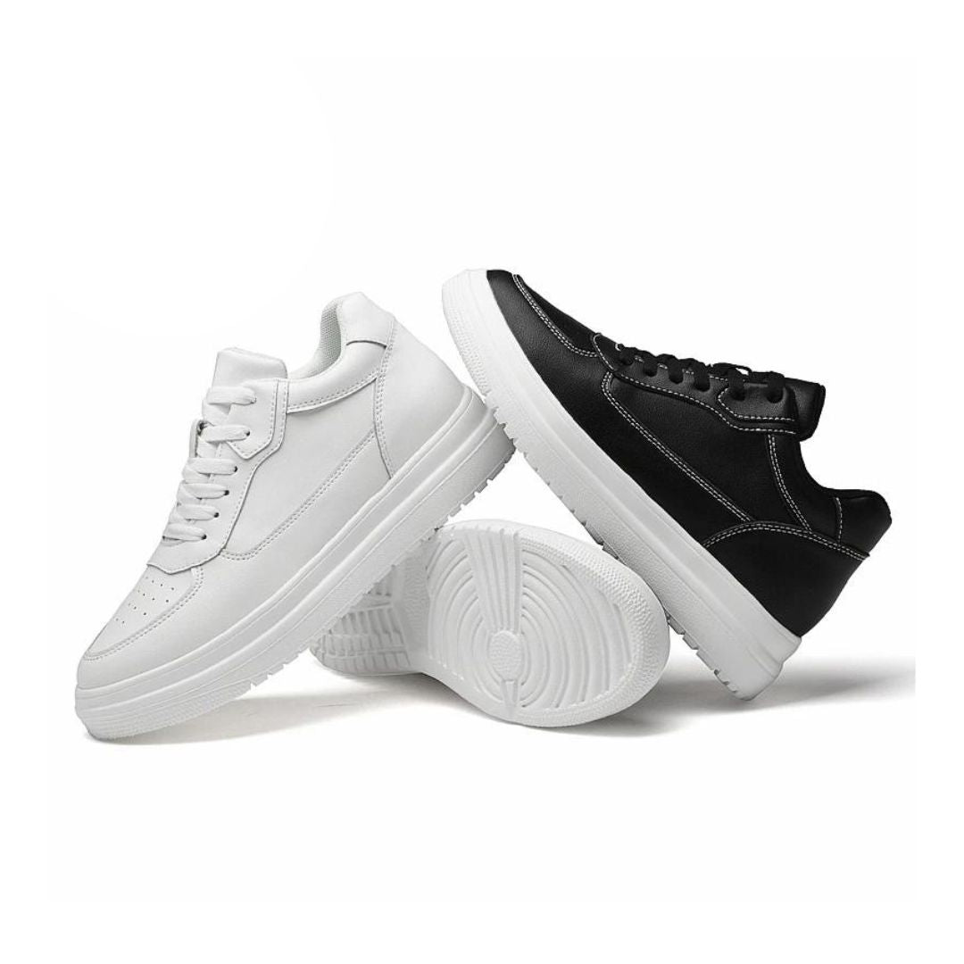 Discreet height-increasing men's shoes. These stylish sneakers provide a confidence boost with subtle lift.