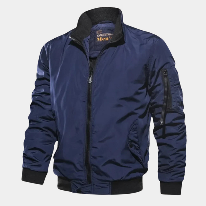 Stylish men's wind-resistant bomber jacket for all-season comfort. Perfect fall & winter outerwear.