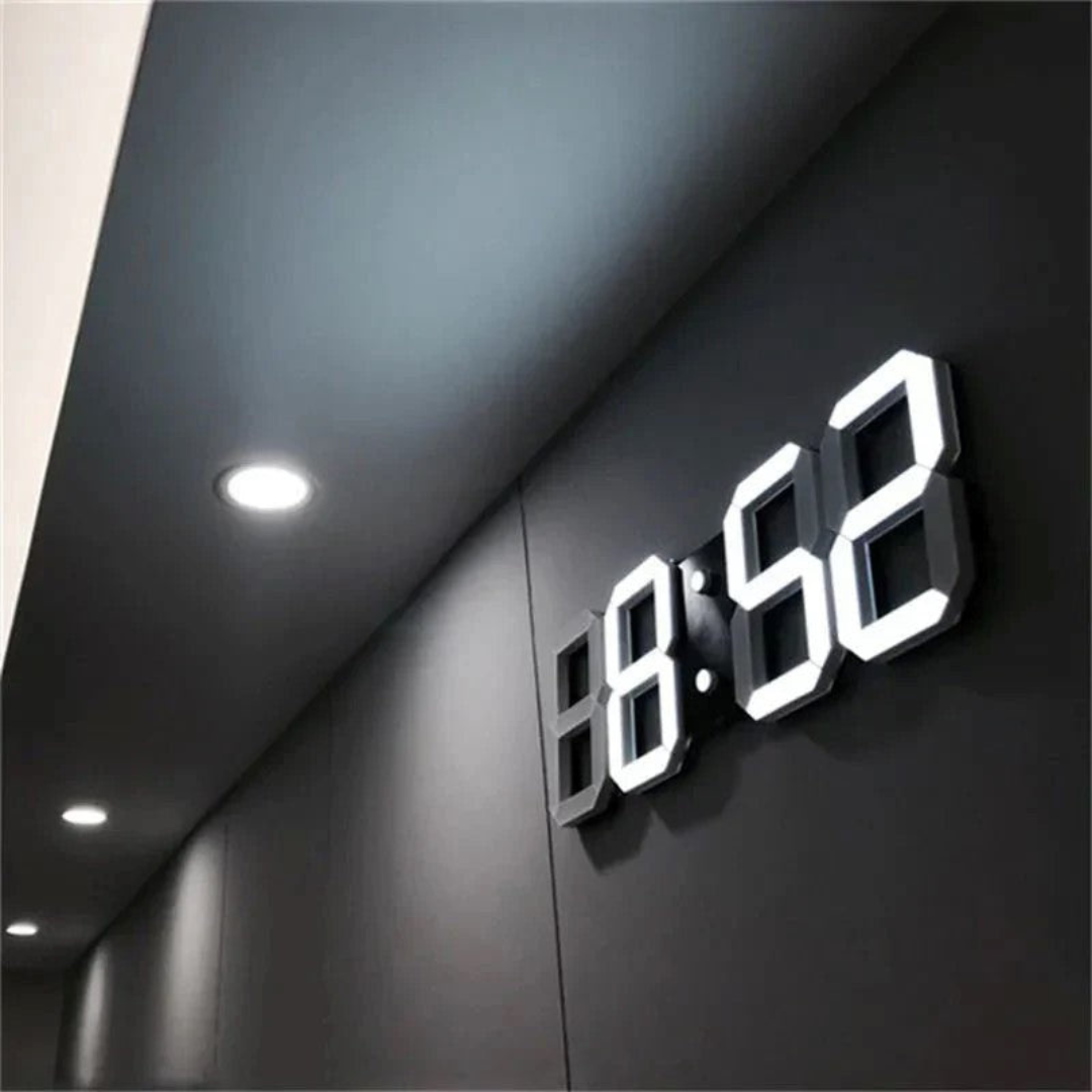 Sleek 3D LED digital wall clock, a modern display for any room. USB powered for easy setup.