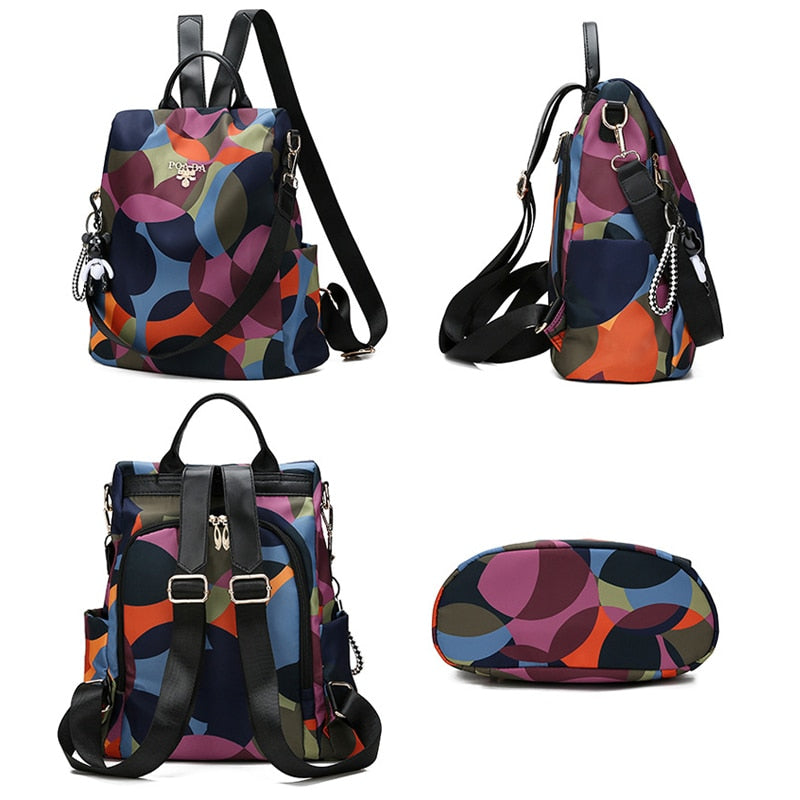 Secure women's anti-theft backpack, water-resistant, featuring hidden back access & organized multi-pockets.