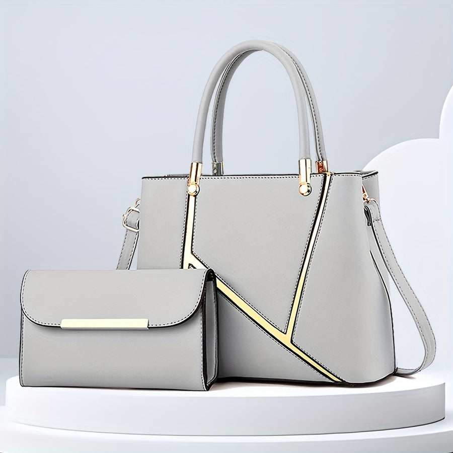 Versatile khaki women's purse set with a large shoulder tote and a trendy crossbody bag.