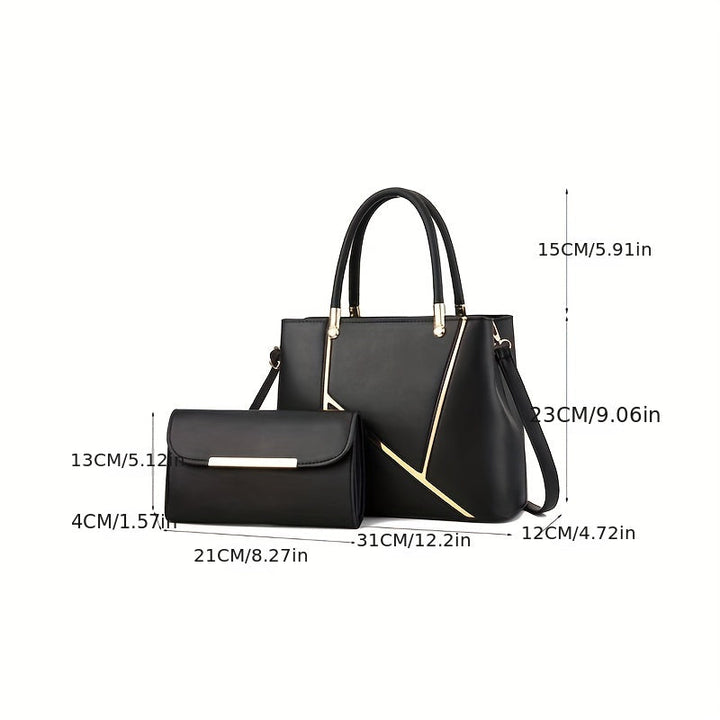 Khaki women's 2-piece purse set: a trendy shoulder tote for work and a small crossbody for outings.