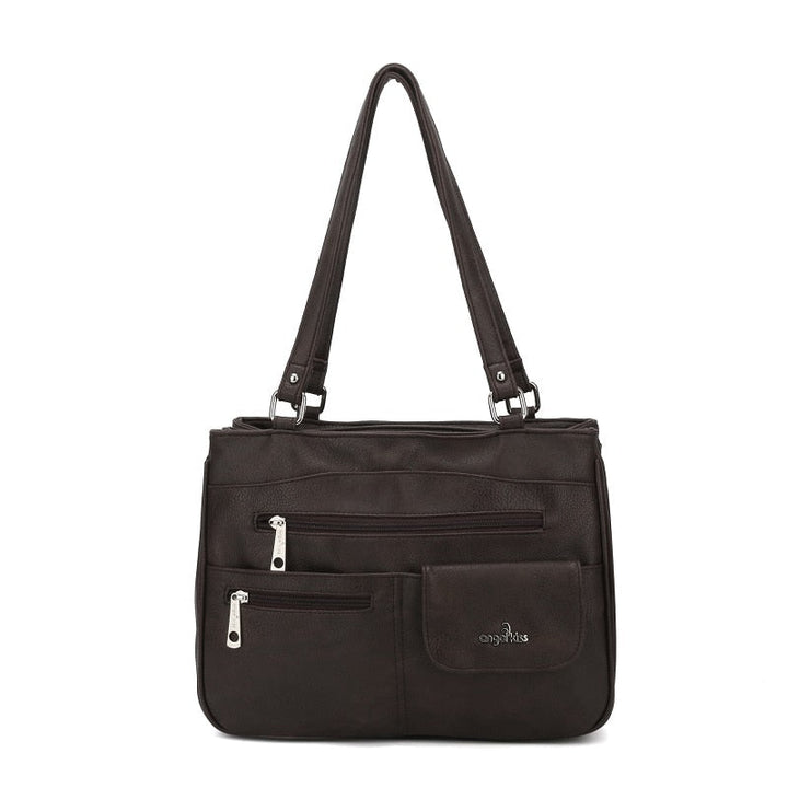 FlexiCarry multi-compartment travel bag for women. Versatile PU leather shoulder & crossbody handbag for trips.