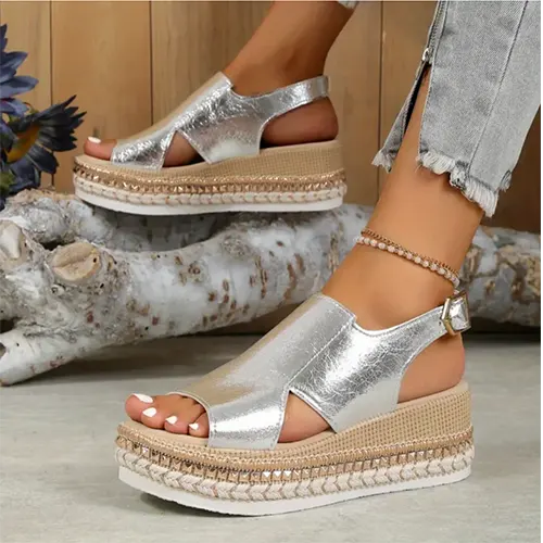 Fashionable women's money platform sandals. Comfortable summer footwear with adjustable straps.