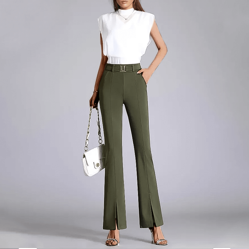 Classic black high-waisted wide-leg women's pants. Versatile trousers for casual outfits or smart office wear.