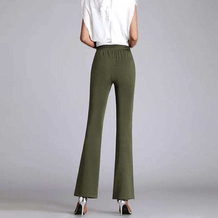 Comfortable rayon blend high-waisted wide-leg pants for women, ideal for casual weekend style & everyday fashion.