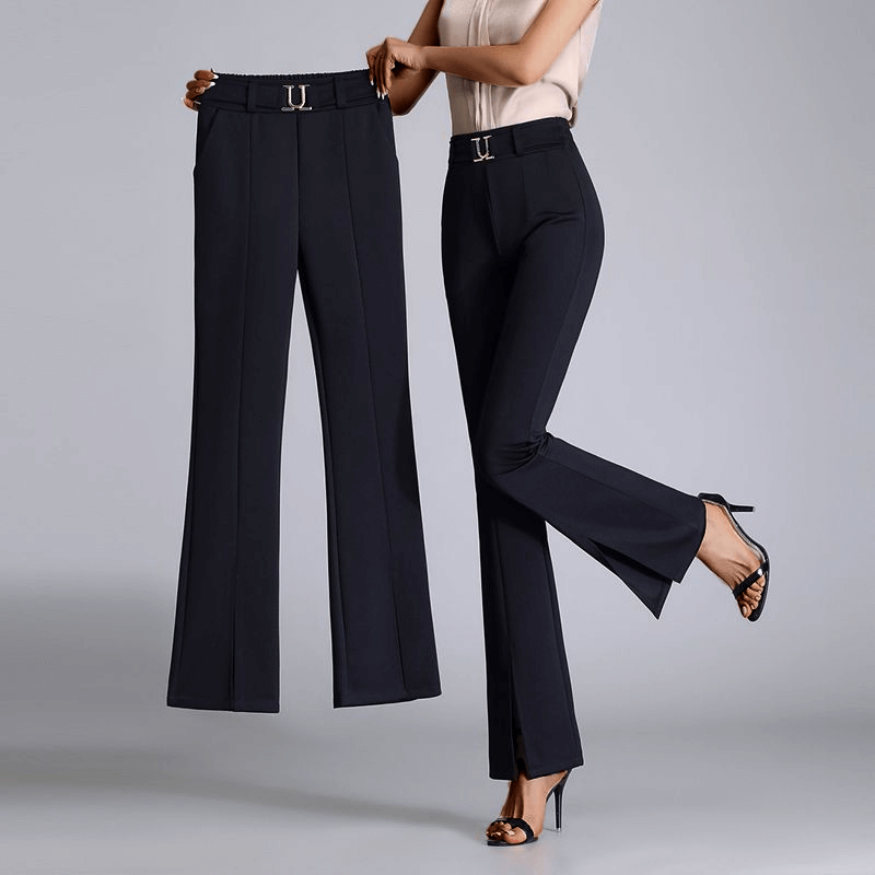 Sophisticated high-waisted wide-leg women's trousers, offering an elegant and smart casual look for office & events.