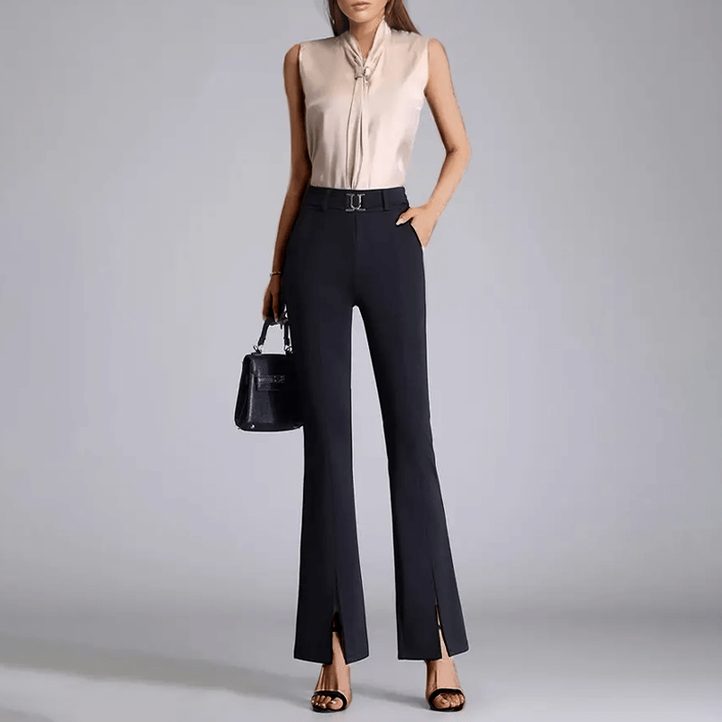 Full length view of women's wide-leg pants with a flattering high waist, perfect for fashion-forward comfort.