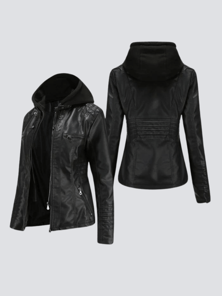 Chic women's hooded faux leather jacket, an effortless casual & stylish outerwear for fall & winter.