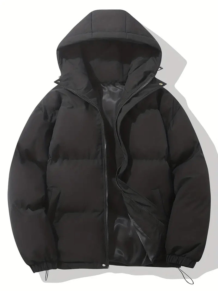 Women's warm puffer jacket with hood for ultimate winter comfort & style. Insulated outerwear for cold weather fashion.