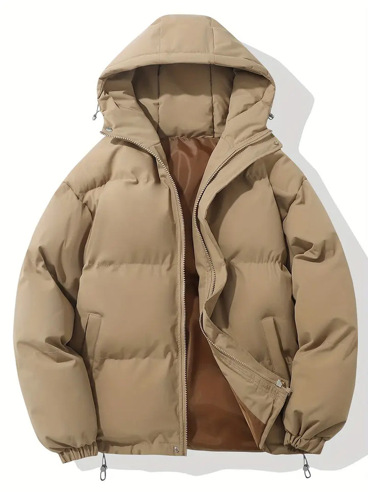 Fashionable women's winter jacket, a warm hooded puffer coat for stylish cold weather outerwear and comfort.