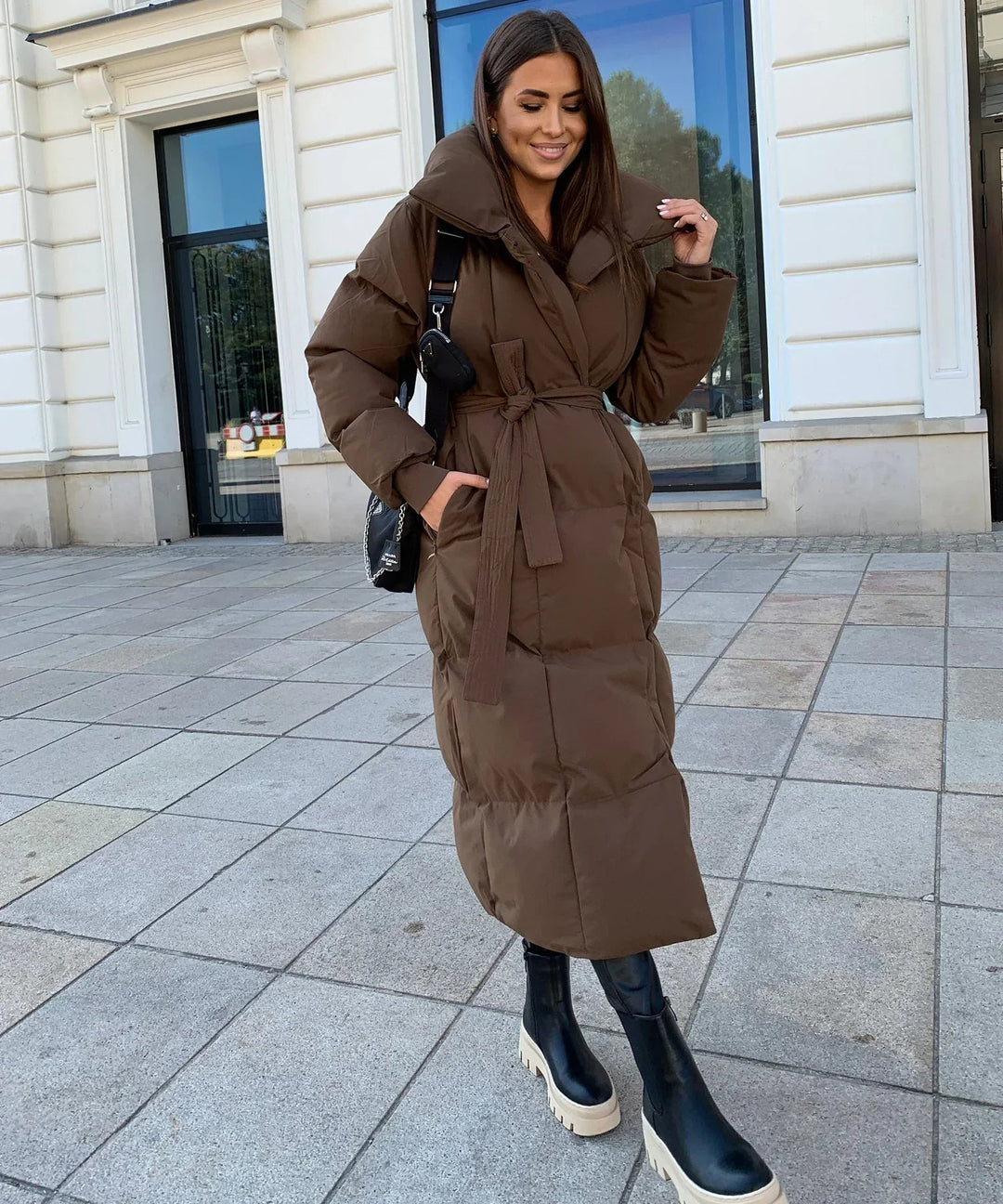 Soft women's long puffer jacket. Warm, comfortable & stylish quilted outerwear, ideal for chilly winter days.