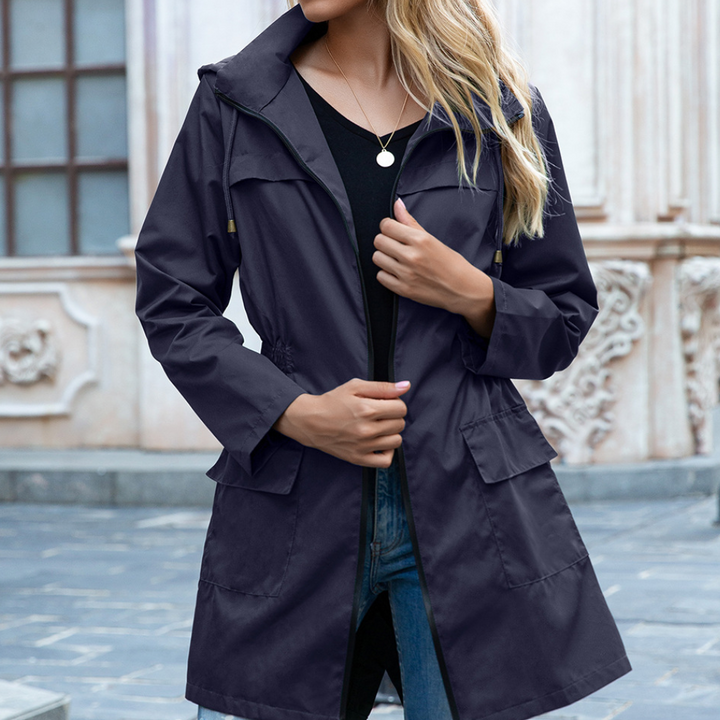 Fashionable ladies' zip-up trench coat, modern & versatile for autumn & spring. Chic outerwear apparel.