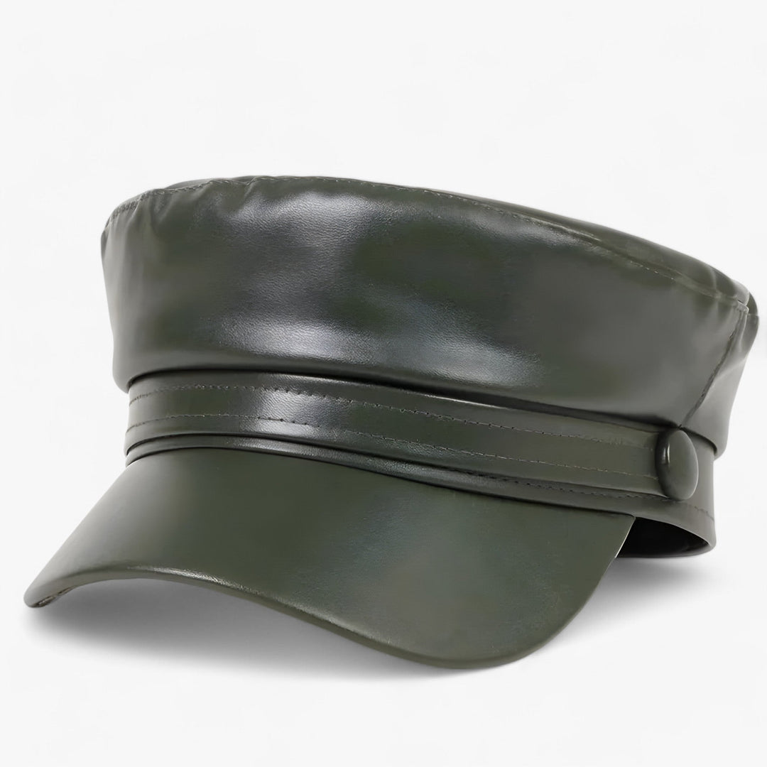 Women's octagonal flat cap, a chic and adjustable fashion hat in PU leather for autumn.